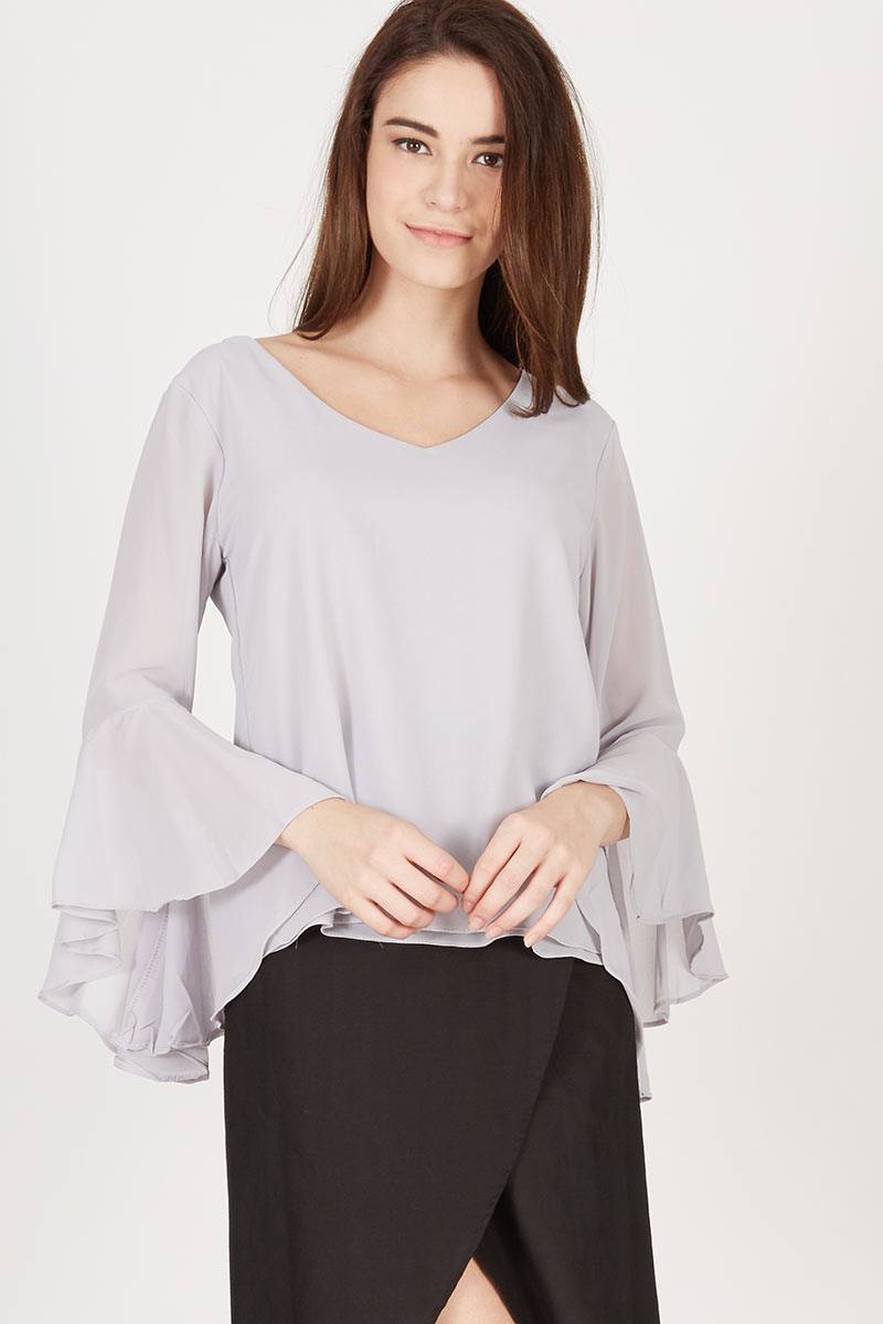 Sell TS Bell Sleeve Blouse Grey Tops | Berrybenka.com