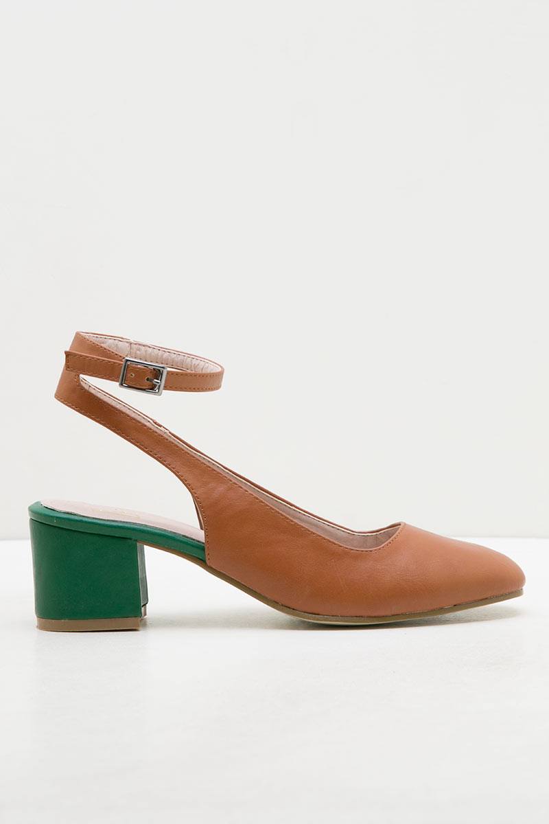 brown and green heels