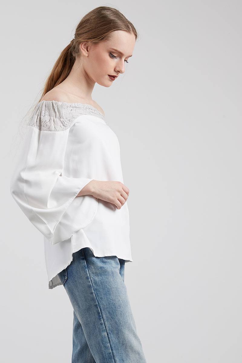 white off shoulder top with bell sleeves