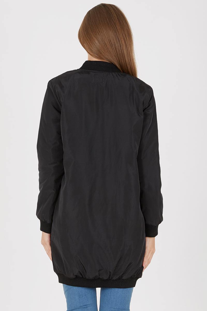 long bomber jacket black