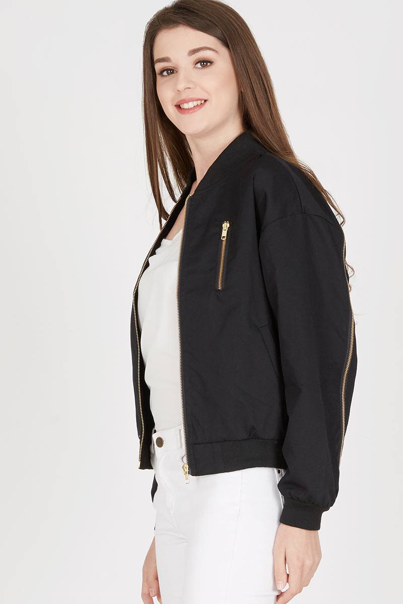 Sell Back  Zipper  Bomber Jacket  in Black Jackets  