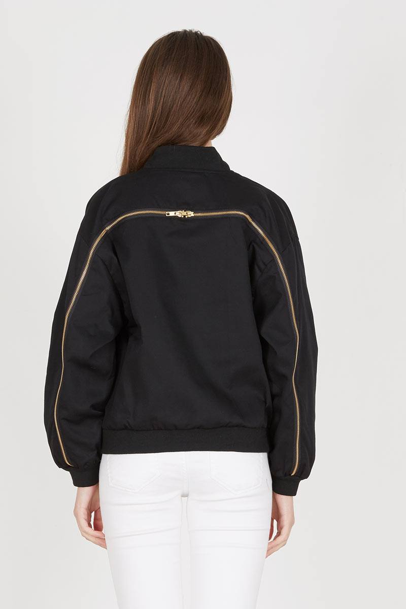 Sell Back Zipper Bomber Jacket in Black Outerwear