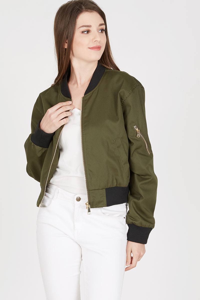 Green canvas bomber on sale jacket