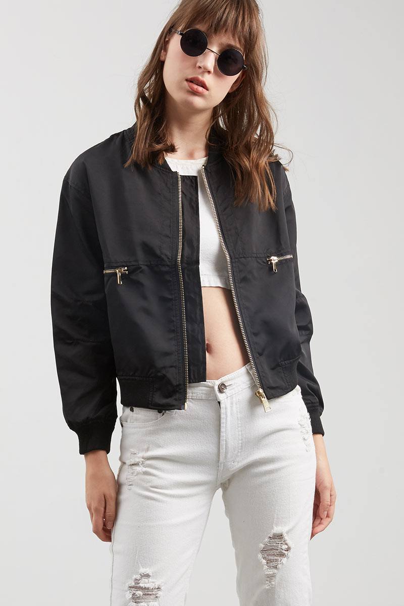 Sell Gold Waist Zipper Bomber Jacket Outerwear