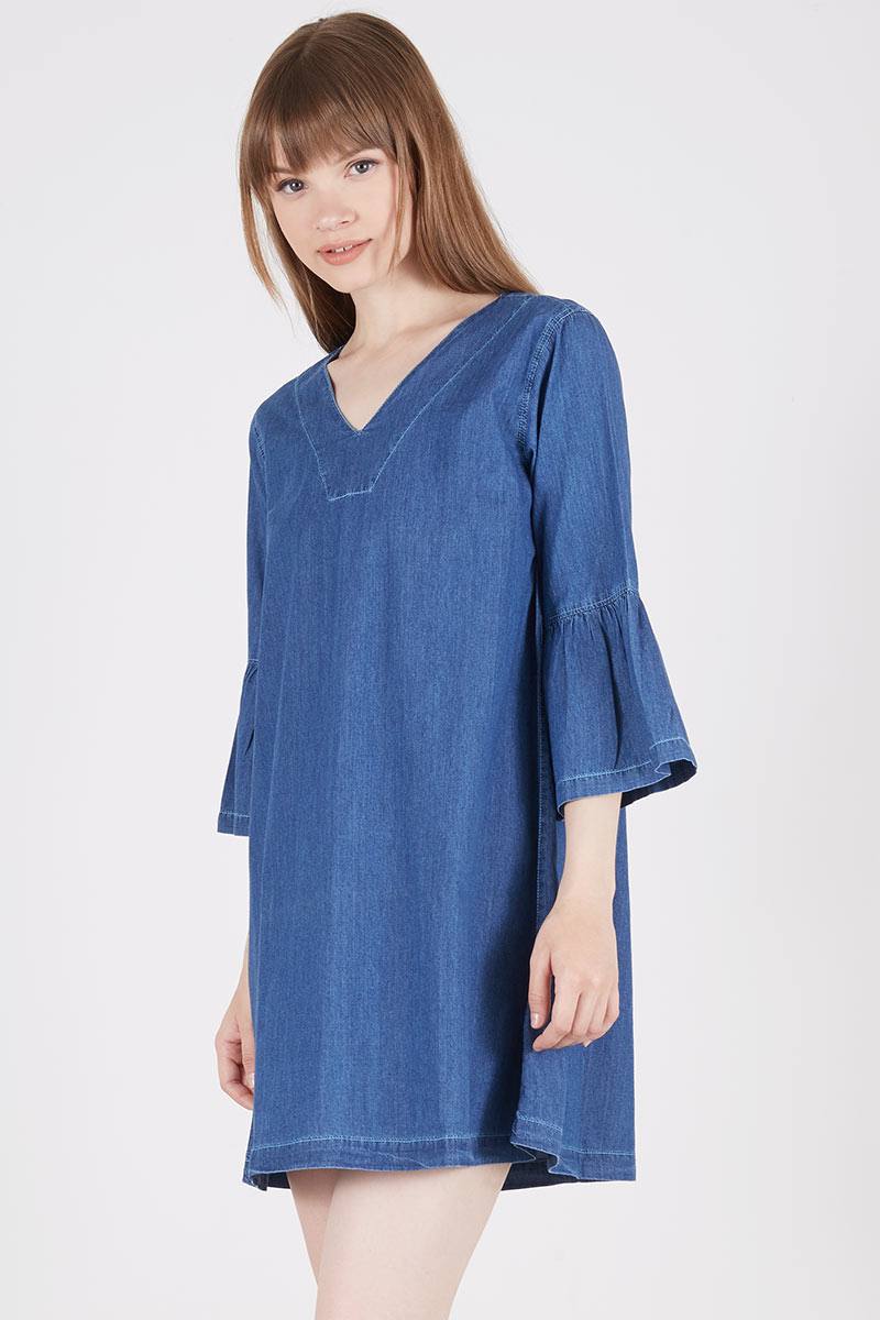 bell sleeve denim dress