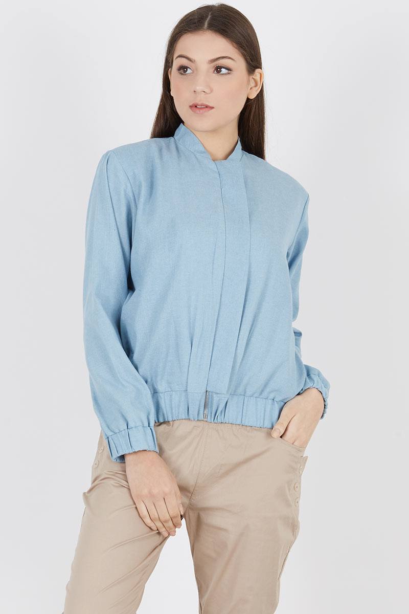 blue denim bomber jacket