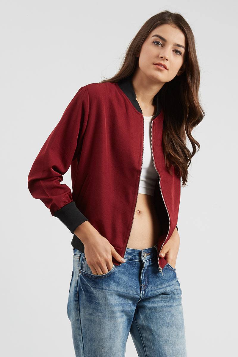 Sell Plain X Bomber Jacket in Maroon Outerwear