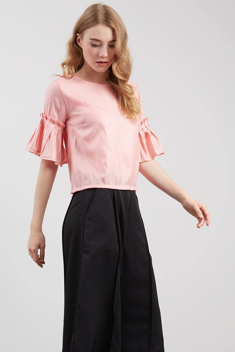 Sell Plain Ruffle Sleeve Blouse Tops 
