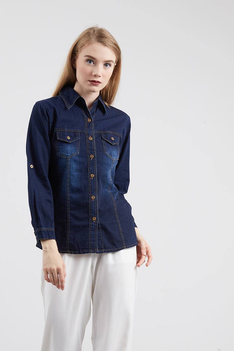 Sell BASIC DENIM SHIRT IN DARK BLUE 