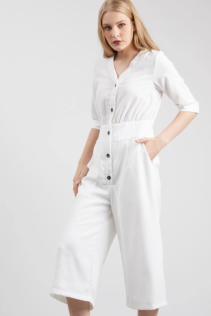 white jumpsuit with buttons