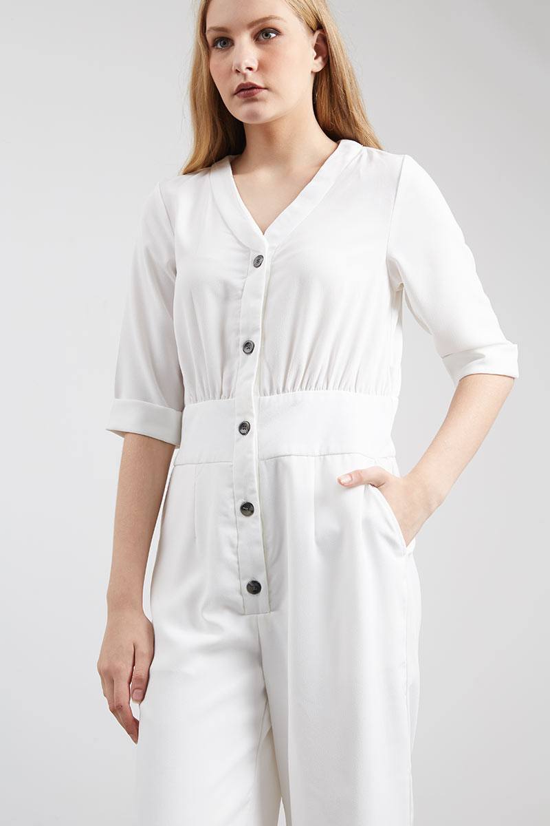 white jumpsuit with buttons