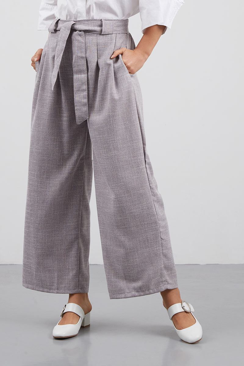 Sell Culotte Rami Tied Waist in Light Grey Long pants Berrybenka