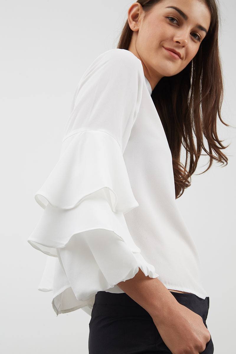 Sell Willy Ruffle Long Sleeve Top White 