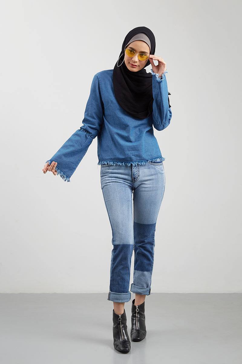 Sell Bondi Frilled Denim Top Blue Tops 