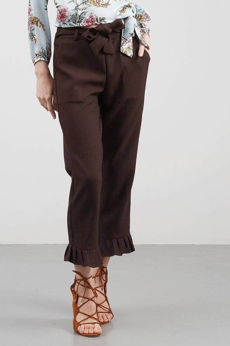 Sell Rianti Ruffle Pants Brown Long-pants  Berrybenka.com