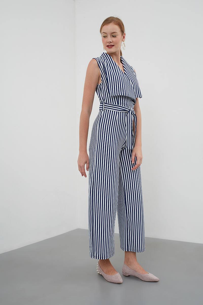 striped navy jumpsuit