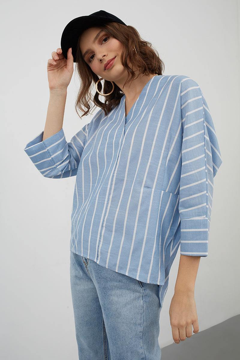 Sell Lanyar stripes blouse blue Blouse  Berrybenka.com