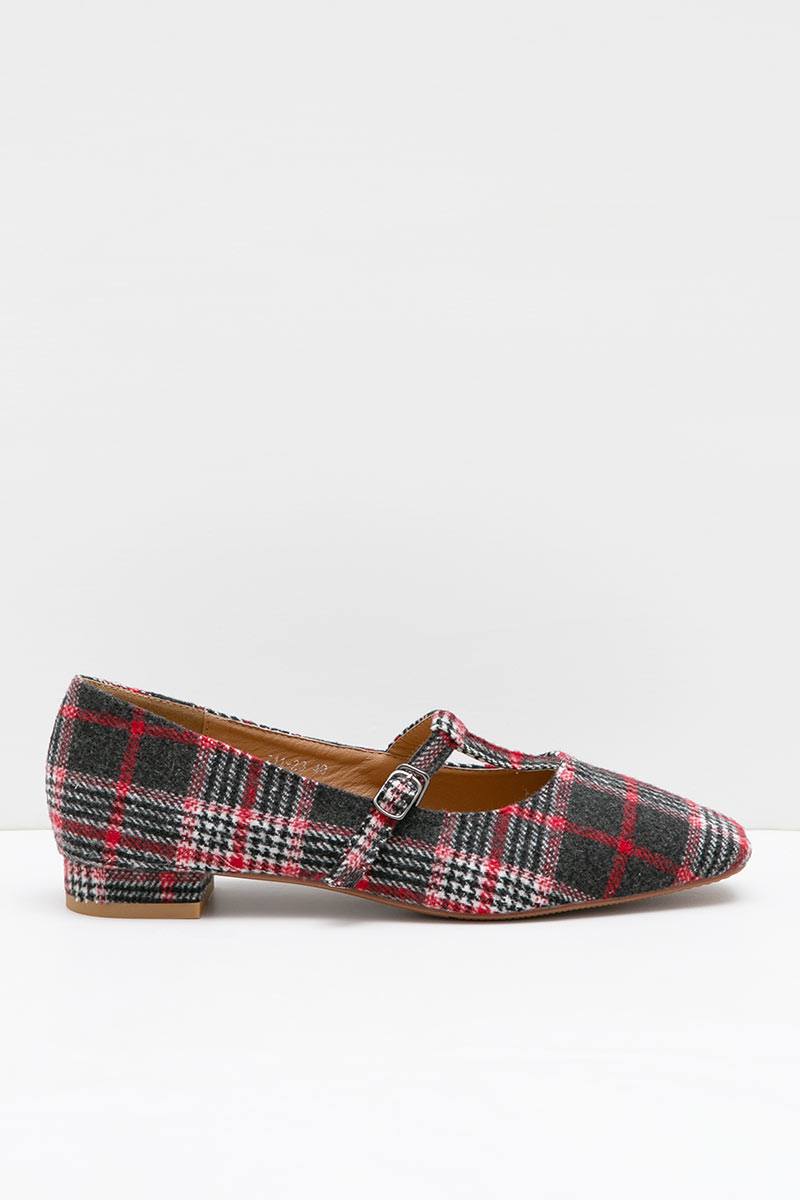red tartan flats