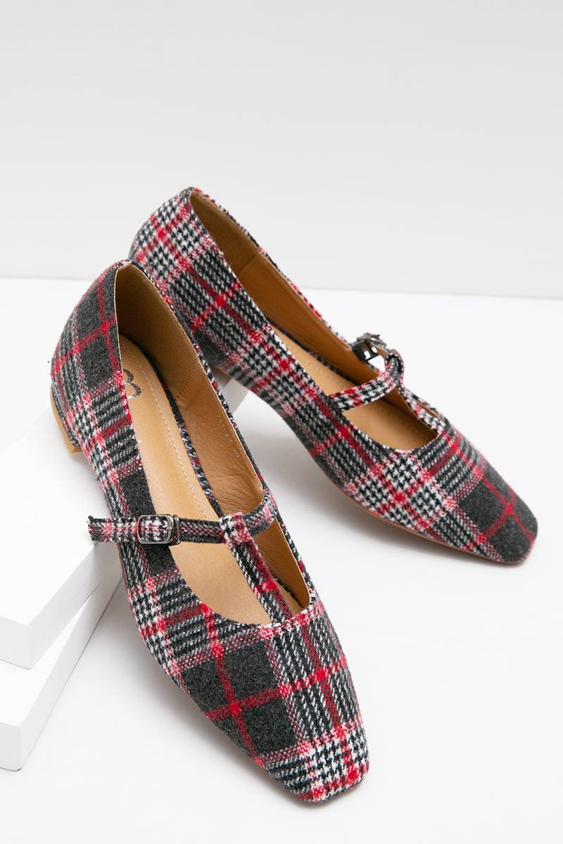 red tartan flats