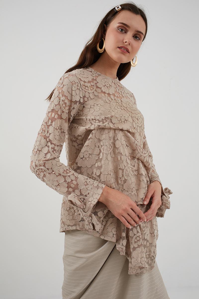 Sell Rox Tucked Blouse Lace Brown Blouse Berrybenka  com