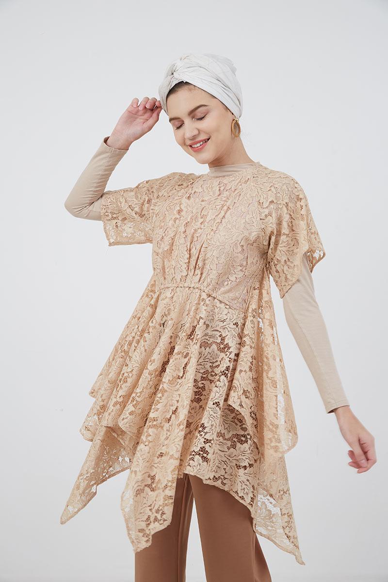 Sell Roseen Lace Peplum Drape Blouse Cream Tops