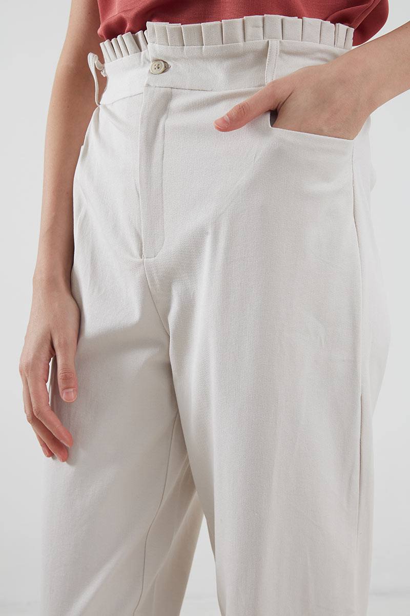 Shendy Paperbag Tie Waist Pants Cream 