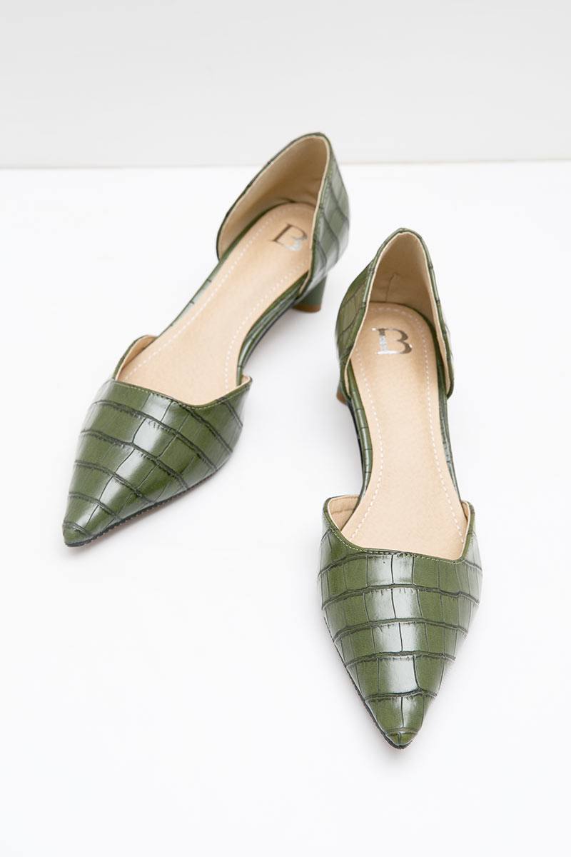 olive green kitten heels