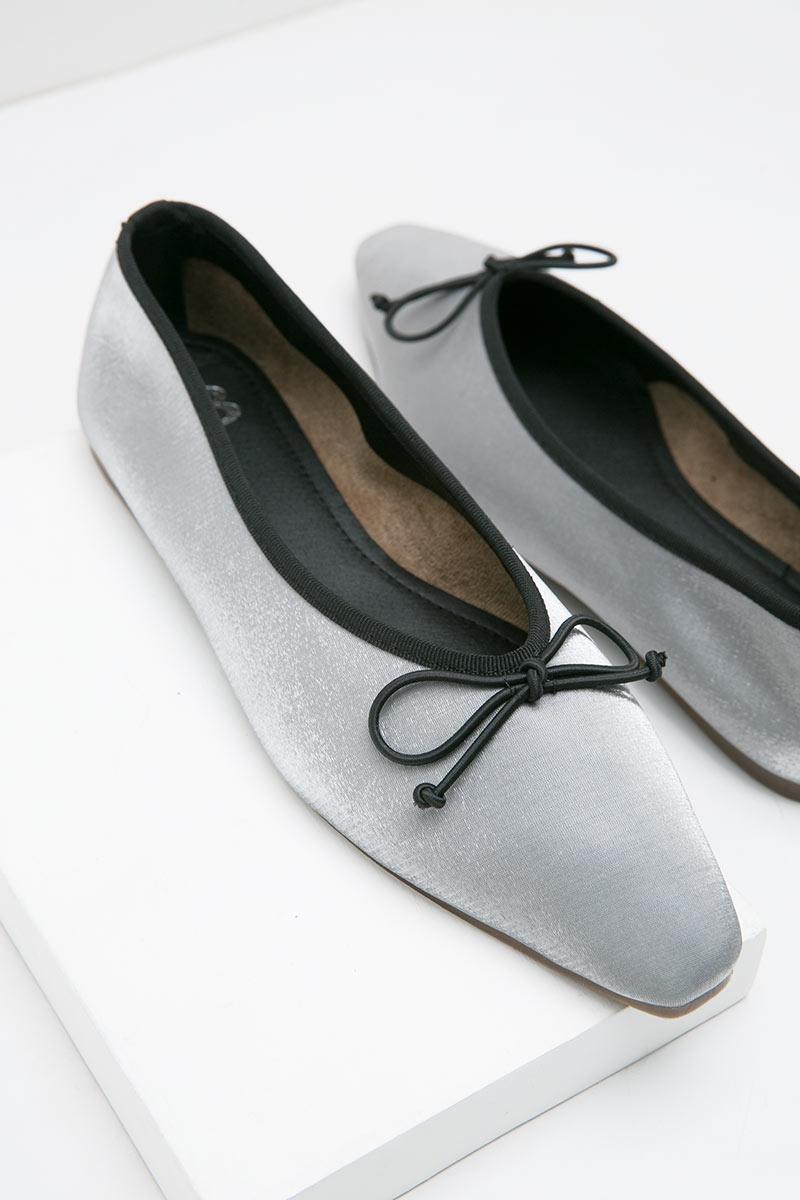silver flats with bow
