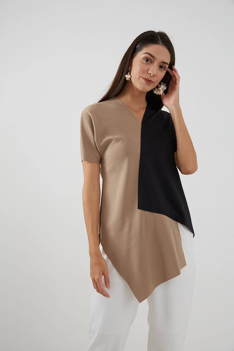 Sell Kareen Asymmetric Blouse Black Brown Tops