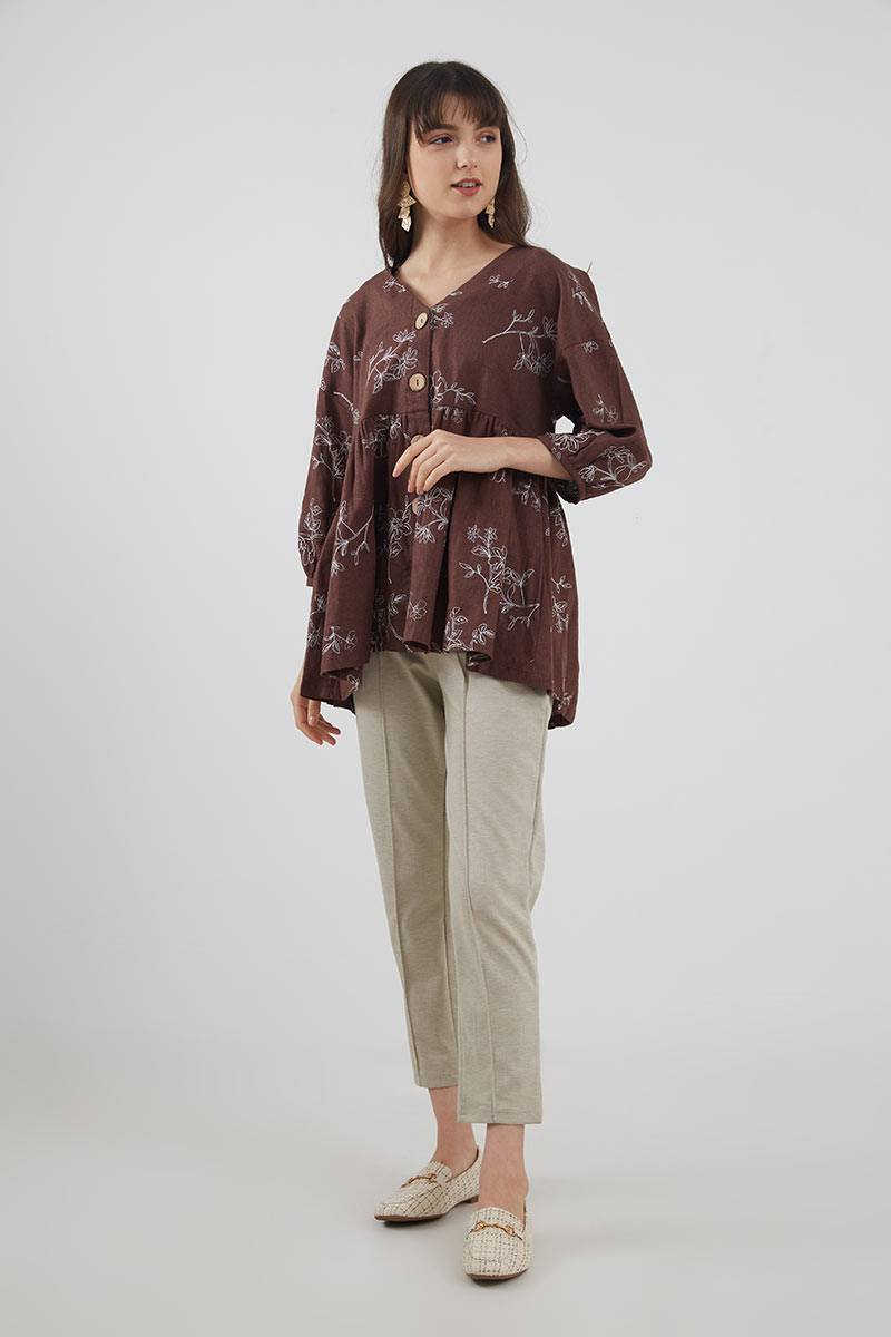Sell Denice Linen Floral Blouse Brown 