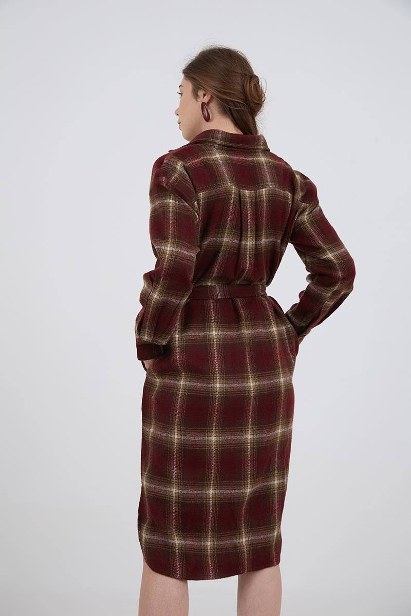 Sell Farva Flannel Dress Maroon Midi 