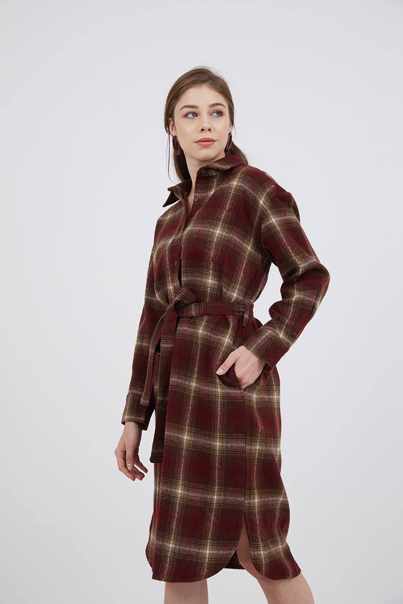 Sell Farva Flannel Dress Maroon Midi 