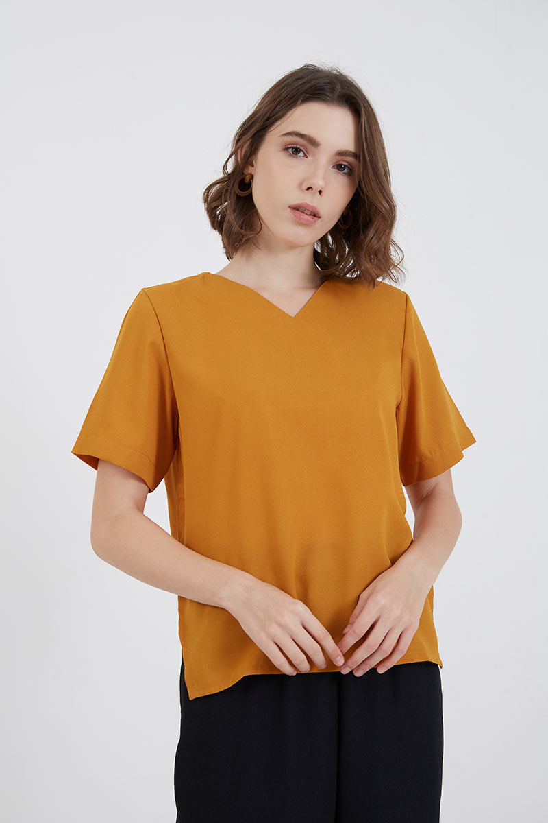 mustard v neck top