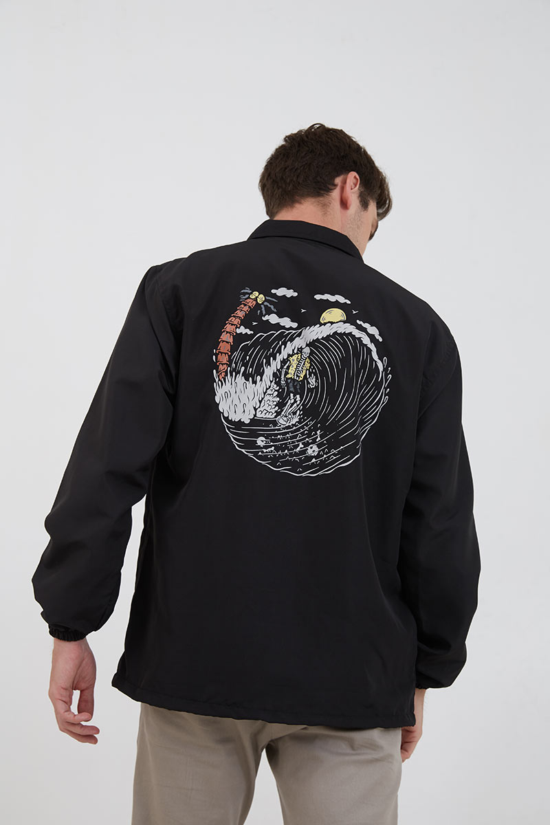 Sell Men Coach Jacket Skull Surf Wave Black Outerwear | Berrybenka.com