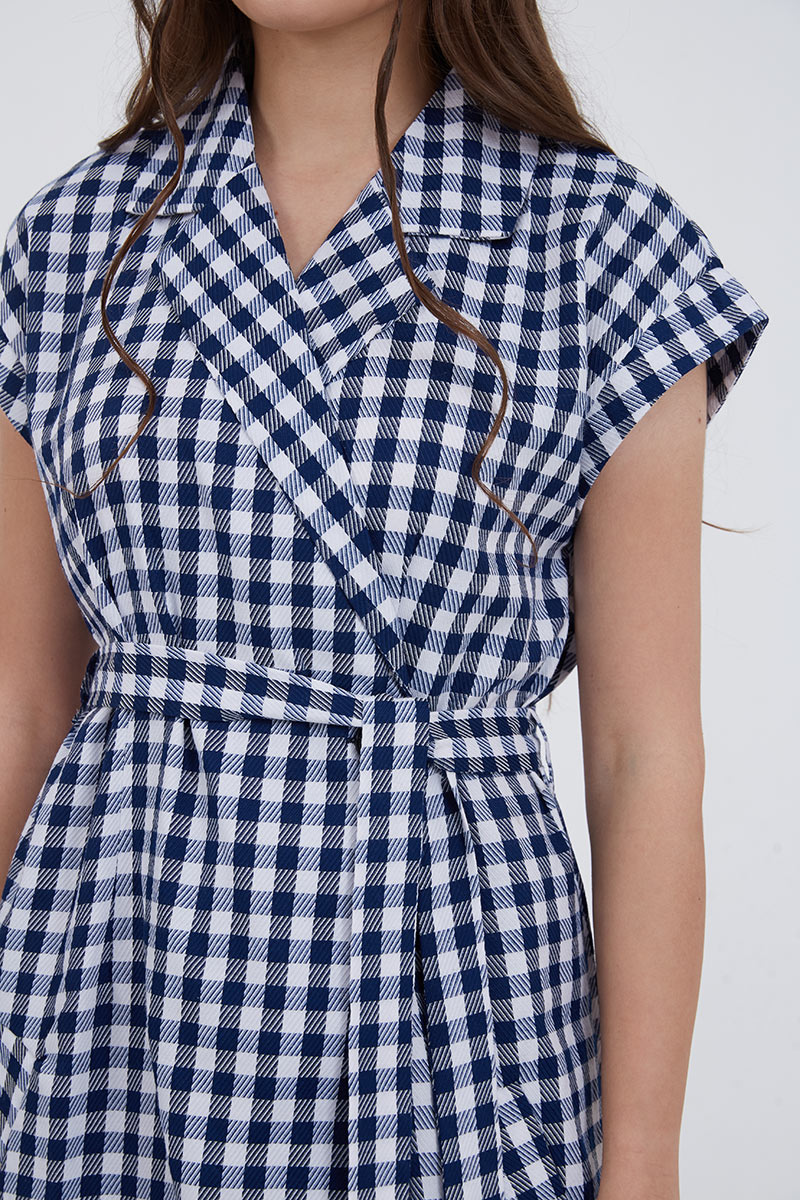 Sell Penelope Checkered Belt Dress Blue 