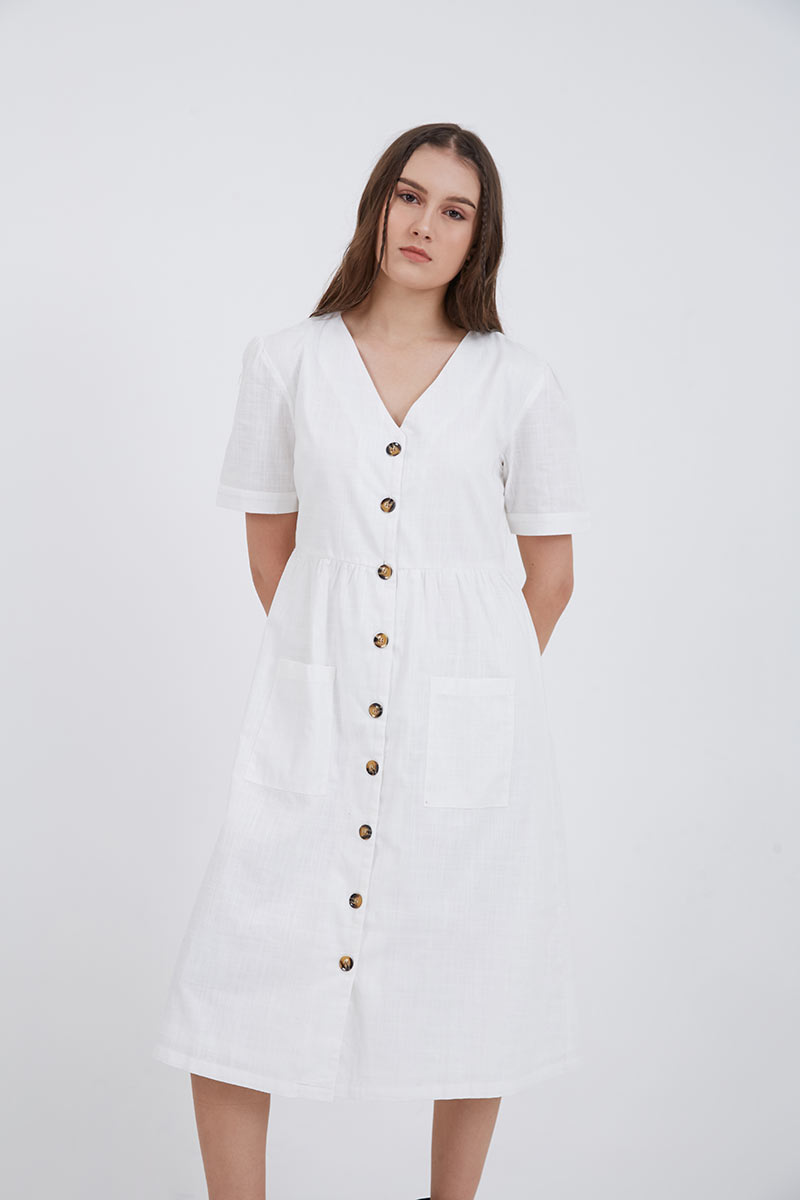 Sell Penina V-Neck Buttoned Dress White 