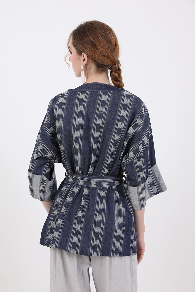 Sell Wilma Motif Denim Kimono Blue 