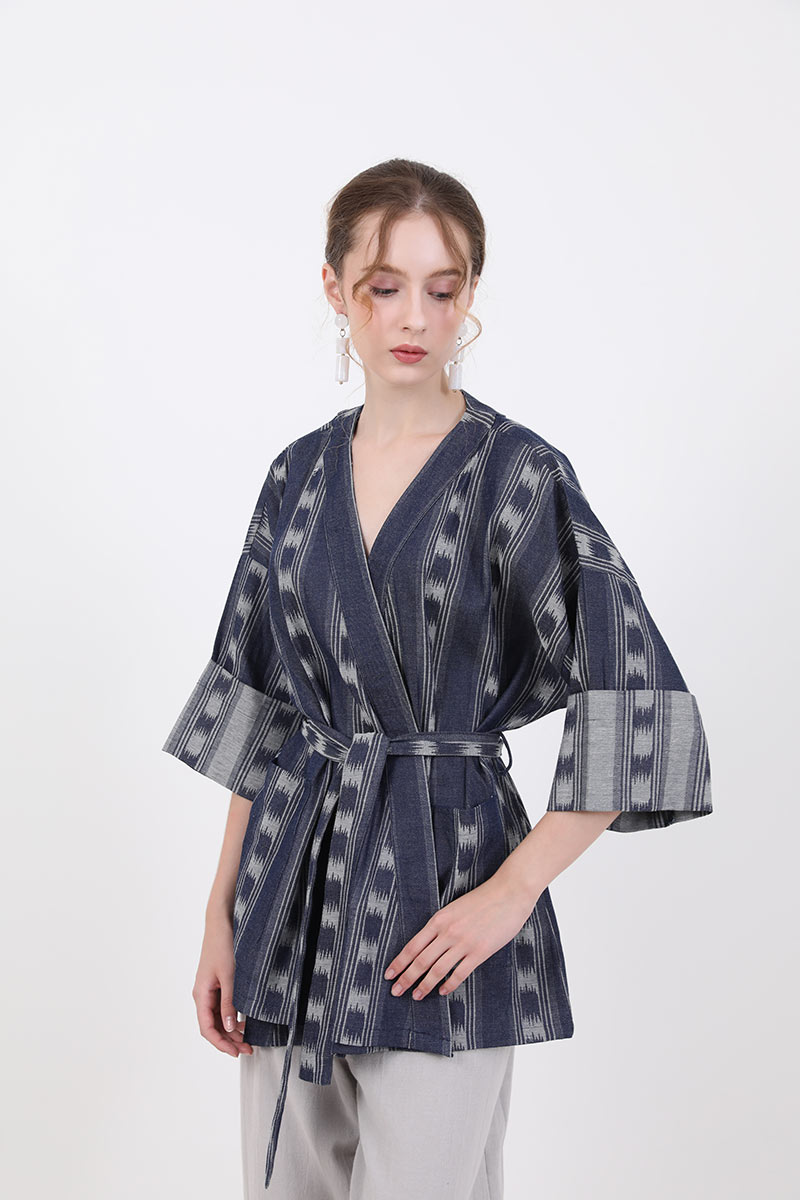 Sell Wilma Motif Denim Kimono Blue 