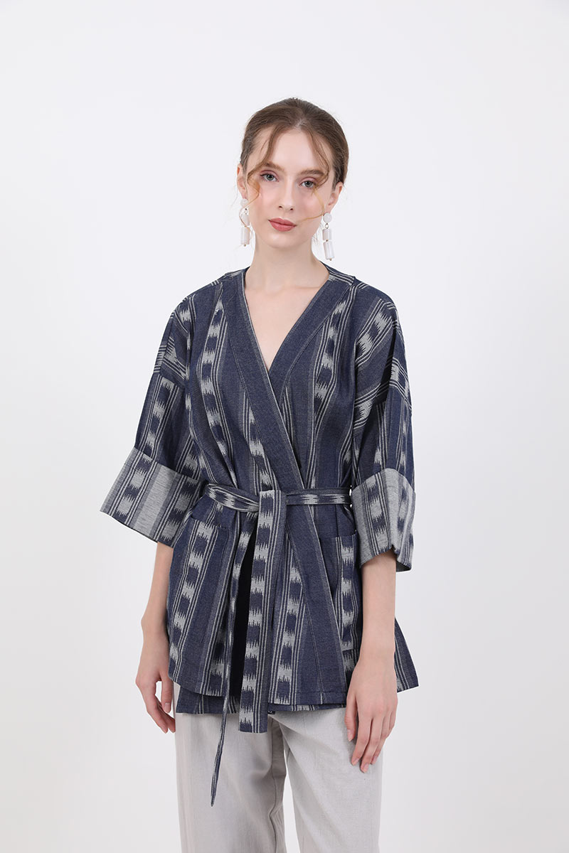Sell Wilma Motif Denim Kimono Blue 