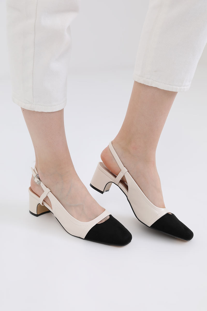 two tone black and white heels