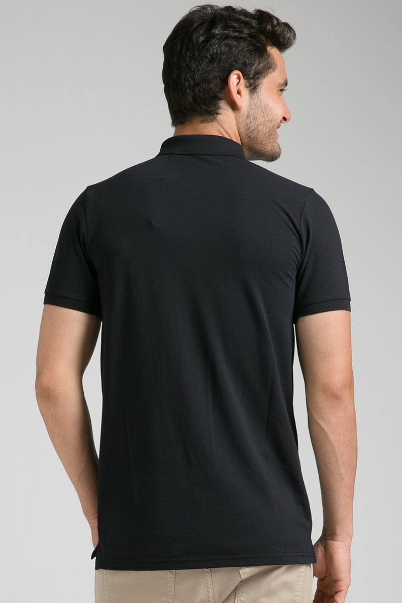 Sell black collar polo shirt Black Tops 