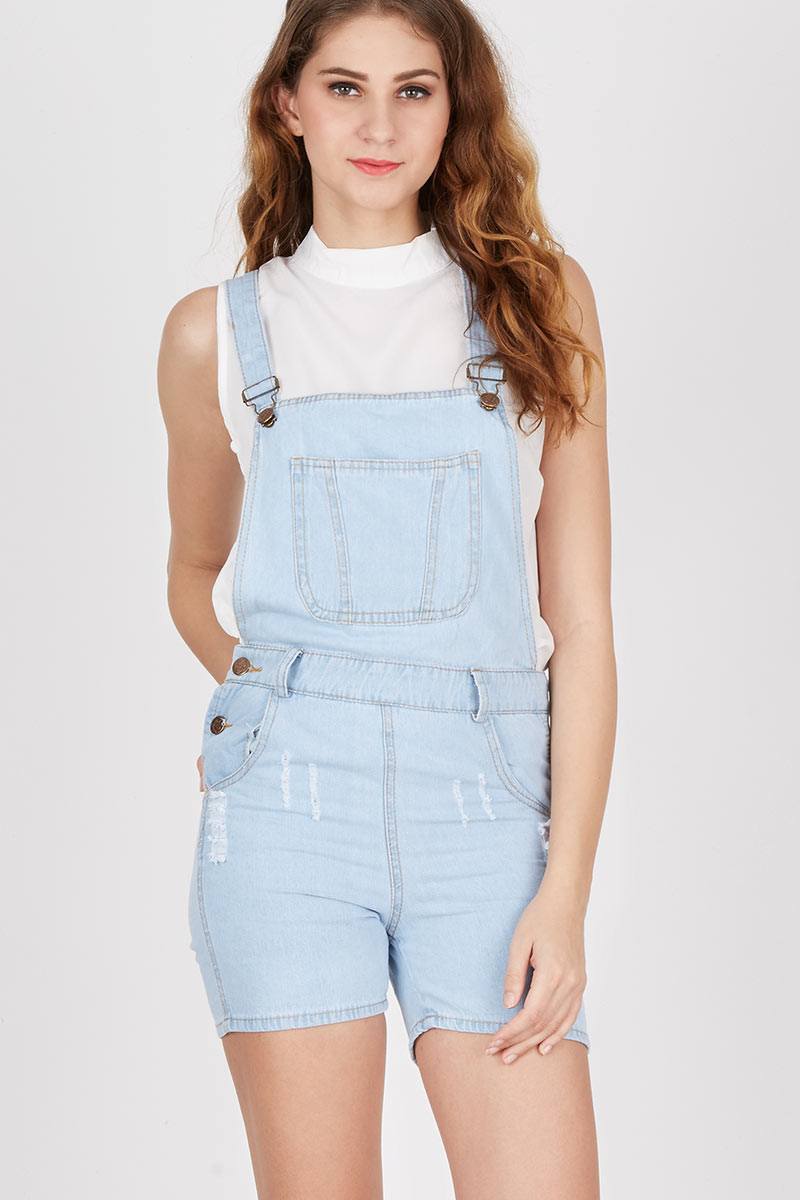 LV Overall Short Light Denim Jumpsuit 